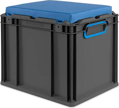 Produktbild von Eurobox NextGen Seat Box Blau | HxBxT 36,5x30x40cm | 30 Liter | Griffe geschlossen | Schwarz | Eurobehälter, Sitzbox, Transportbox, Transportbehälter, Stapelbehälter