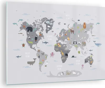 Produktbild von Bilder auf glas - Einteilig - Karte die Welt Kontinente - 70x50cm - Glasbilder - Wandbilder - Bilder - zum Aufhängen bereit - Wanddekoration aus Glas - Glas Bilder - Wandbild auf Glas - GAA70x50-5033