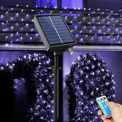 Image de 1.5x1.5M Réseau d'éclairage solaire Extérieur Dimmable Etanche, Réseau d'éclairage solaire LED 100 Leds 8 Modes Timer, Décoration IP65 Pour Jardin Balcon Arbre,Blanc Froid