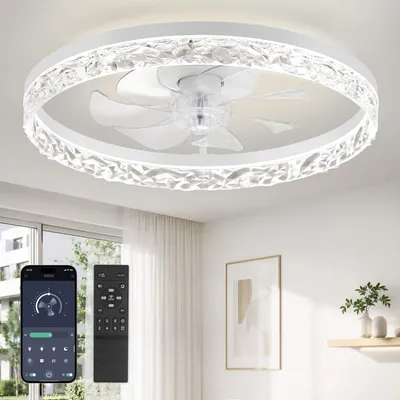 Produktbild von Deckenventilator mit Beleuchtung – Weiß, Durchmesser 50,8 cm – 6 Geschwindigkeitsstufen – Stufenlos dimmbar – Für Wohnzimmer und Schlafzimmer