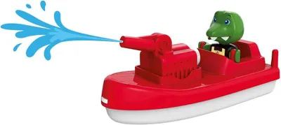 Productafbeelding van AquaPlay - Brandweerboot - Accessoires voor AquaPlay waterbanen of voor het bad, brandweerboot met Sven het krokodil, met watersproeifunctie