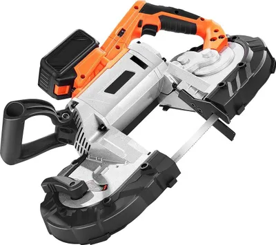 Obrázek produktu pro Přenosná pásová pila 20 V, hloubka řezu 127 mm x 115 mm, AC 220 V, pásová pila 360 W s bezkartáčovým motorem, baterie 4,0 Ah, bezdrátová a kompaktní přenosná pila, variabilní rychlost 0–120 m/min, pro řezání kovu a dřeva