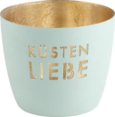 Produktbild von Gift Company Madras Windlicht M Küstenliebe eisblau/gold 8,5cm