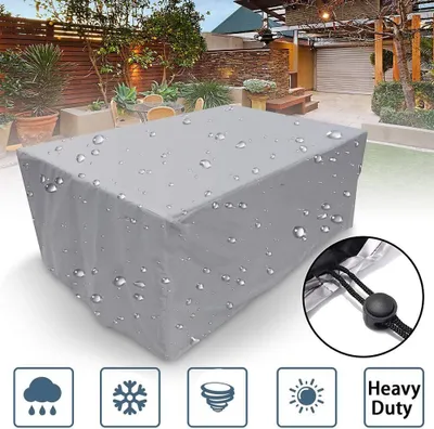 Produktbild von youjia Abdeckung für Gartenmöbel, Gartentisch, 210x110x70 cm, Wasserdicht, UV-beständig, Winterfest, Oxford-Polyester 420D mit PVC-Beschichtung, Grau, mit Kordelzug-Befestigung und Belüftungsfenster