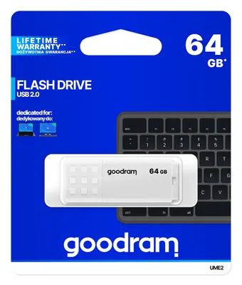 Produktbild von Goodram UME2, 64 GB, USB Typ-A, 2.0, 20 MB/s, Kappe, Weiß