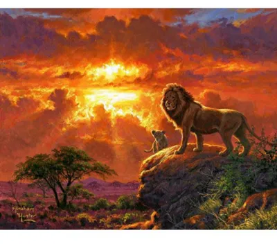 Obrázok produktu pre Maľba podľa čísel - Lev pri západe slnka 40 x 50 cm (s rámom)