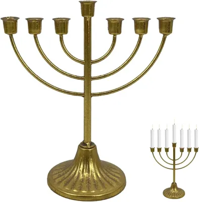 Image de Menorah de Chanouka, 7 branches, couleur argent, diamètre 1,2 cm, en fer, pour les fêtes juives