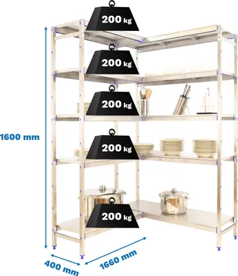 Produktbild von SIMONINOX CORNER Metallregal 5SS/1600x(1660-1260)x400