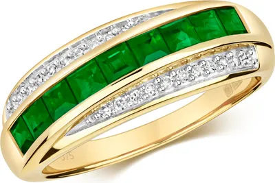 Image de Bague Femme Or 375/1000 et Diamant 0.11 Carat avec Emeraude, 55 (17.5); TRS29004RSO