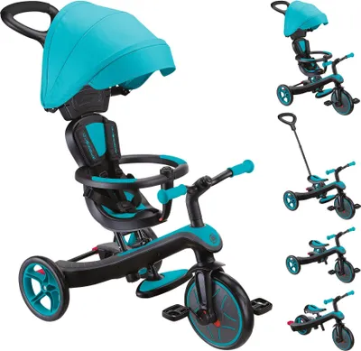 Produktbild von GLOBBER EXPLORER TRIKE 4in1 – Kinderwagen, Dreirad und Laufrad, 10/8,5 Zoll, TPR-Sitz, höhenverstellbar, türkis