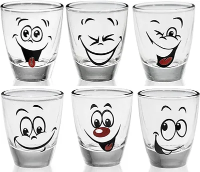 Produktbild von PLATINUX Shotgläser mit lustigen Gesichtern Set 6 Teilig 2,5cl Tequila Karnevalsgläser Schnapsgläser Pinnchen aus Glas