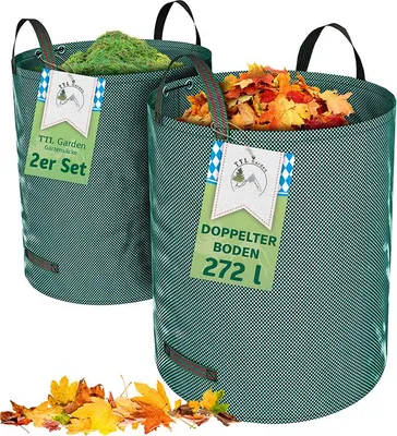 Produktbild von TTL GARDEN Gartensack 2x272L grün doppelt verstärkter Boden stabil faltbar Laubsack Gartenabfall