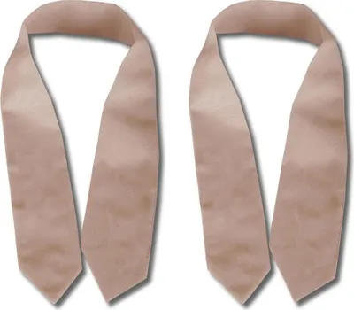 Two sand-colored curtain tie-backs are displayed side-by-side against a white background.