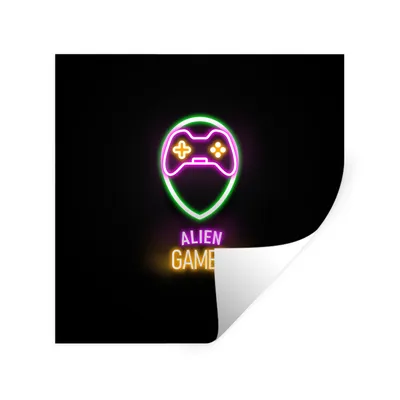 Produktbild von MuchoWow® Wandtattoo Wandsticker Wandaufkleber Gaming - Zitate - Neon - Alien-Gamer - Controller 80x80 cm Selbstklebend und Repositionierbar - Wierderverwendbar - Selbstklebend