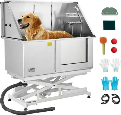 Produktbild von VEVOR Elektrische Hundewaschstation mit Hebefunktion, 127 cm Edelstahl-Tierpflegewanne mit PE-Wasserfilterplatte, Wasserhahn & Duschkopf, Hundebadewanne, Waschbecken für Haustiere (rechte Tür)