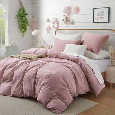 Produktbild von Bettwäsche-Set 200x200cm Rosa 3-teilig Baumwolle Uni  für Allergiker mit Reißverschluss
