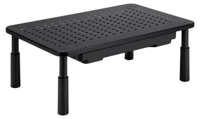 Obrázek produktu pro Powerton Podstavec pod monitor nastavitelná výška, větrací otvory, se zásuvkou černý ocel-plast