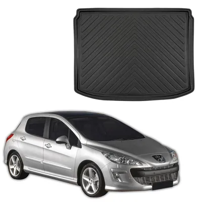 Image de Tapis De Coffre Sur Mesure Pour Peugeot 308 2007-2013 Hatchback, Noir, Antidérapant, Bord Haut, Toutes Saisons