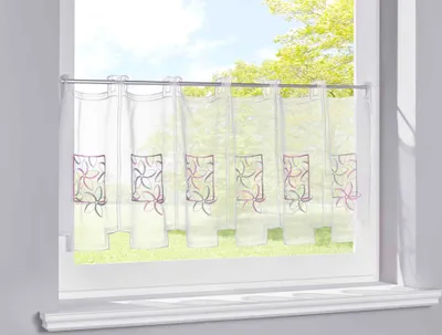 Produktbild von Scheibengardine Stickerei Transparent HxB 40x115 cm Blumenbox Stangenduchzug Bitrogardine Küchenfenster Sichtschutz