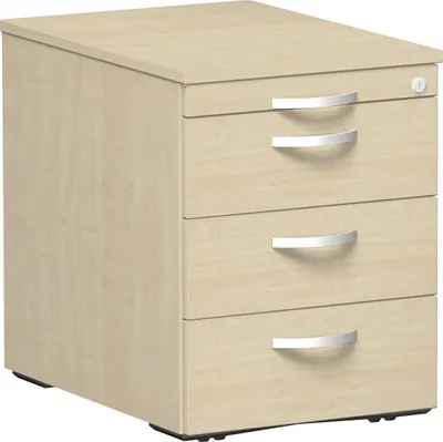 Produktbild von Geramöbel Rollcontainer mit 3 Metall-Schubfächern und Utensilienschubfach, Metall-Rollschubführung, Zentralverriegelung, verdeckte Doppel-Lenkrollen, 438x600x565, Ahorn/Ahorn, N-0206SF3-AA