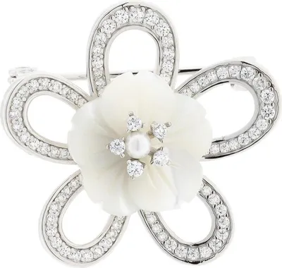 Produktbild von Golders Brosche Blume aus 925 Silber mit Zirkonia, Silberschmuck für Damen