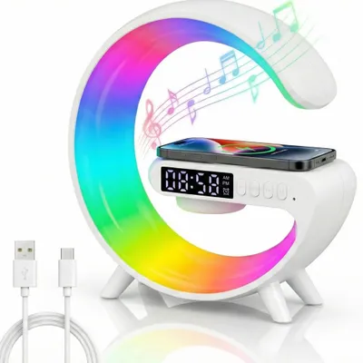 Produktbild von MasterLED Nachttischlampe, 5W, weiß, mit Bluetooth-Lautsprecher, Qi-Ladegerät, Radio & Wecker