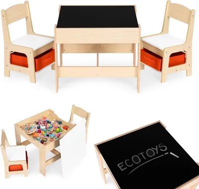 Obrázok produktu pre Súprava detského nábytku - stôl + 2 stoličky s tabuľou ECOTOYS