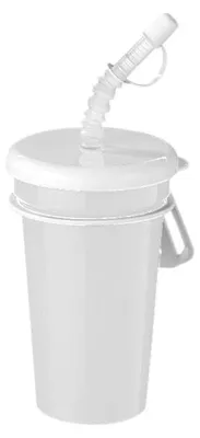 Produktbild von Mehrwegbecher 0,4L Weiß bruchfest mit Deckel, Trinkhalm & Gürtelhalterung