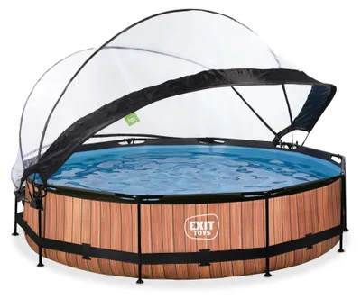 Produktbild von EXIT Wood Rahmenpool ø360, Aufstellpool, mit Filterpumpe & Überdachung, Rund, Braun