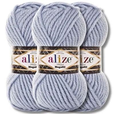 Obrázok produktu pre Alize 3x 100g Superlana Megafil, hrubá priadza, univerzálna, vhodná na háčkovanie a pletenie (svetlomodrá - 480)