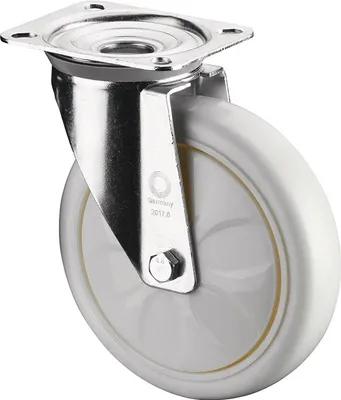 Produktbild von Lenkrolle Rad-Ø 125 mm Tragfähigkeit 450 kg Kunststoff Platte L138xB110 mm Farbe Rolle weiß