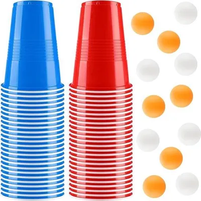Produktbild von Partybecher, 50 Stück, 500 ml – Zerbrechliche Partybecher mit 12 Ping-Pong-Bällen