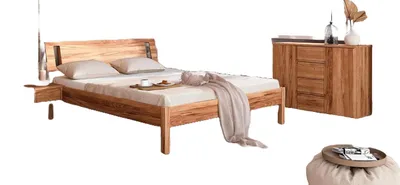 Produktbild von Bett Bento 8 aus Kernbuche massiv 140x200 cm mit Holzkopfteil und Holzbeinen