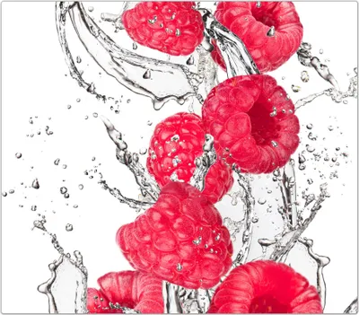 Produktbild von Spritzschutz Herdabdeckplatte Schneidebrett aus Glas Himbeeren im Wassersplash 1-Teilig (60x52cm)