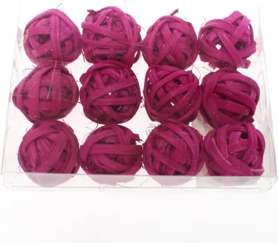 Produktbild von 12 Rattankugeln 3cm Rattan Kugel Streudeko Tischdeko Peddigball Rattanball, Farbe:pink