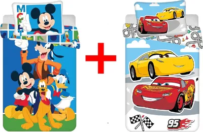 Produktbild von Disney Micky Maus Donald Duck Lightning McQueen Babybettwäsche, Kinderbettwäsche, Bettdecke 100 x 135 cm + Kopfkissen 40 x 60 cm, 100% Baumwolle, 2er-Geschenkset