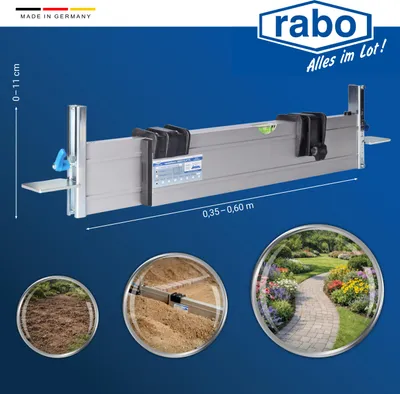 Produktbild von RABO Abziehschiene 0,35–0,60 m stufenlos verstellbar | zum Abziehen und Planieren von Splitt, Kies & Sand im Garten- und Landschaftsbau | mit 2 verstellbaren Höhenanschlägen C-Schiene (0–11 cm) | Alu