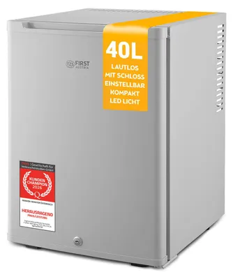 Produktbild von TZS First Austria - Mini Kühlschrank 40L lautlos - wechselbarer Türanschlag & Innenbeleuchtung - Grau