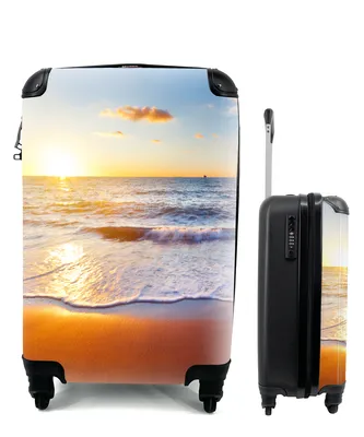 Produktbild von MuchoWow® Koffer Handgepäck Trolley Rollkoffer Kleine Reisekoffer mit 4 Rollen - Strand - Meer - Sonne - Horizont - Cabin Size < 55x40x23 cm & 55x40x20 cm - Fotokoffer - Kabinenkoffer - Boardgepäck - Reise-Box - Reisekoffer - Reisegepäck - Koffer mit Bild - Trolley für Kinder