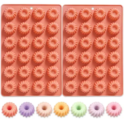 Obrázok produktu pre Silikónová forma na mini koláče, sada 2 kusov, terakotovo-ružová farba, 24 priemerov s rozmermi 4 cm, s nepriľnavou povrchovou úpravou, vhodná do umývačky riadu