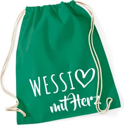 Produktbild von Huuraa Turnbeutel Wessi mit Herz 12 Liter Kelly Green Baumwolle Rucksack Geschenkidee