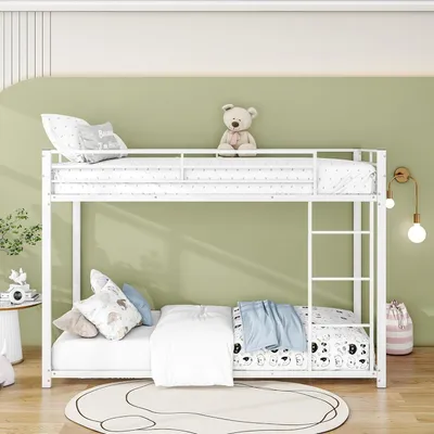 Image de Fortuna Lai Lits superposés pour enfants - Blanc- 90x200cm Lit d'enfant superposé Lit surélevé Cadre de lit en métal