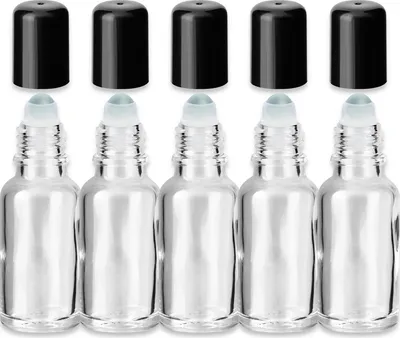 Produktbild von Glasflasche klar 20 ml Roll-On mit schwarzem Verschluss leer 18/415