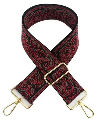 Produktbild von Schultergurt - 5 cm breit und 75-130 cm verstellbar - Ersatzriemen für Taschen mit Karabiner - Schwarz Rot