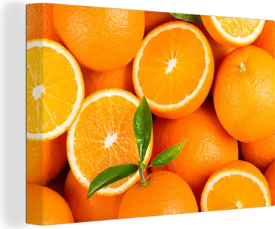 Produktbild von OneMillionCanvasses® - Leinwandbilder - 140x90 cm, Früchte - Orange - Blätter, Wandbilder Kunstdruck Wanddekoration
