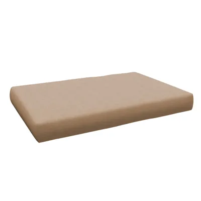 A beige cushion on a white background.