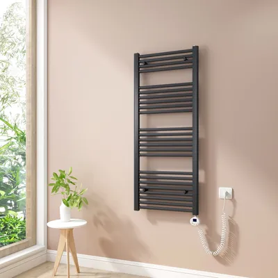 Image de Heilmetz Radiateur électrique Salle de bain Radiateur sèche-serviettes 120x50 cm Anthracite avec thermoplongeur Chauffe-serviettes Sans thermoplongeur