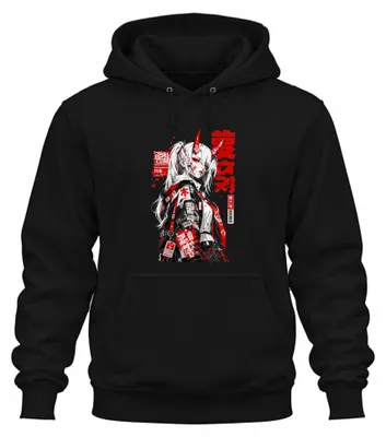 Obrázok produktu pre Mikina s kapucňou "Oni Girl Anime Dämonin Cyberpunk Manga Japan Y2K Otaku", čierna, veľkosť M