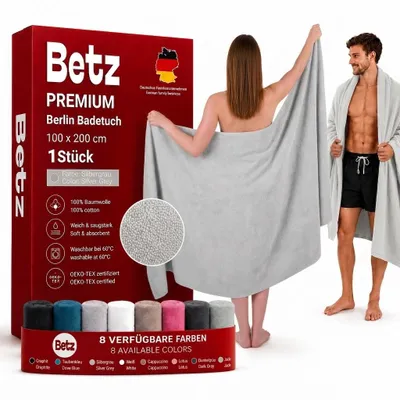 Produktbild von Betz 2 Stück XXL Badetücher 100 x 200 cm BERLIN  Saunatücher 100% Baumwolle Farbe – silbergrau