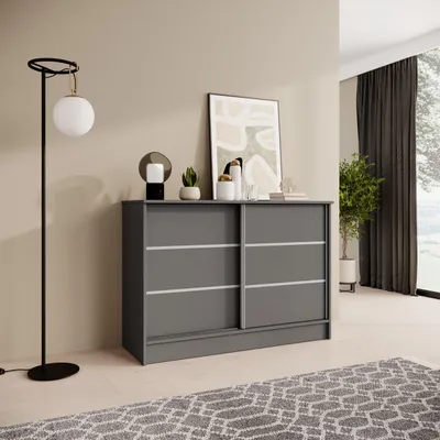 Produktbild von BEAUTYSOFA | Kommode MIRELA 120 cm Graphit, Sideboard mit 2 Schiebetüren, Modernes Design, viel Stauraum